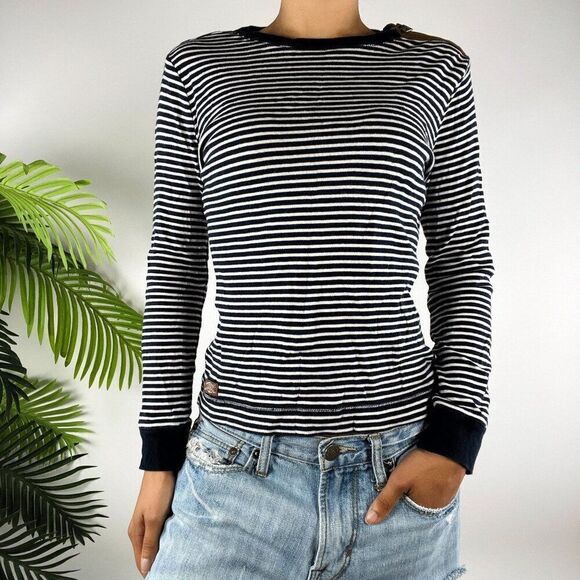 Women's Vintage Ralph Lauren Nautical Coastal Chic Striped Long Sleeve Shirt / S - Picture 1 of 6